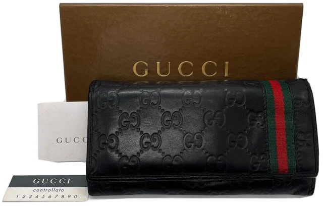 A050_Authentic GUCCI Web Sherry Line Vintage Long Wallet Purse Leather Black