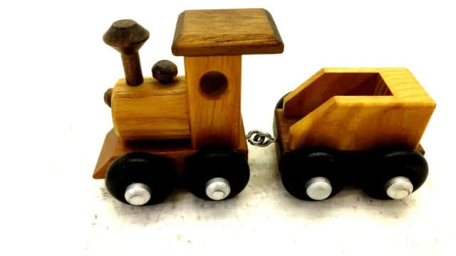 Hand Made Wooden Train Engine With 1 Car