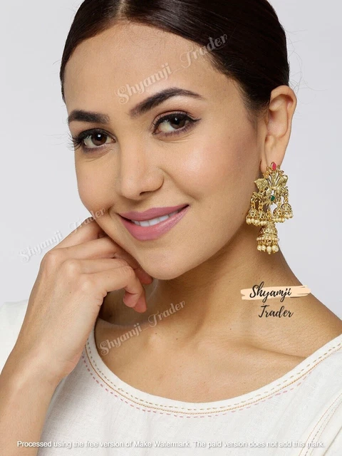 Indian Bollywood Gold Plated polki Ethnic Tribal Earrings Jhumki Bridal Jewelry