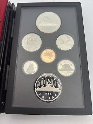 1986 Royal Canadian Mint + Proof Set Silver Dollar 7 Coin Set W Box & COA