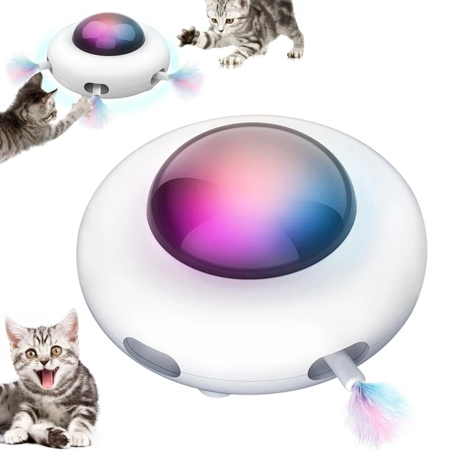 UFO Interactive Cat Toy With Feathers Automatic Teaser Kitten Toys for Indoor UK