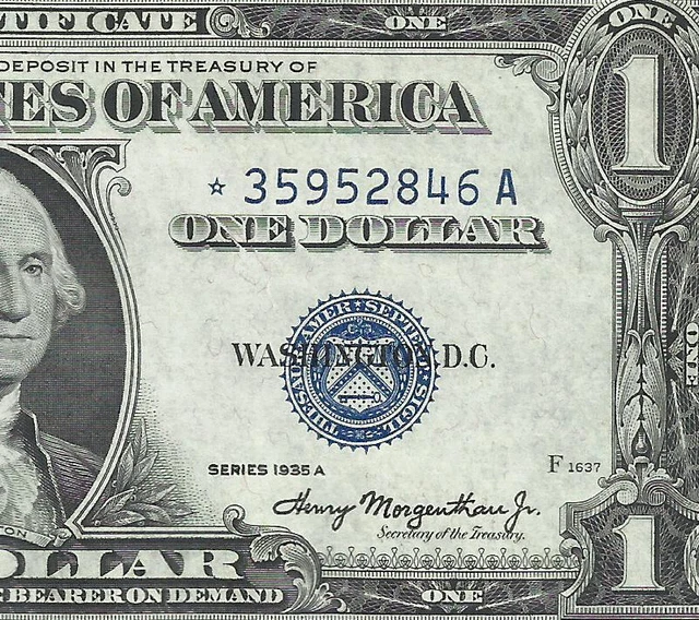 1935A $1 BLUE Seal **STAR** SILVER Certificate CRISP AU-UNC! Old US Paper Money!