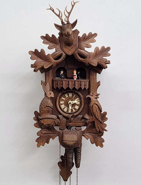 Vintage Hubert Herr Black Forest German Cuckoo Clock Music Box Dancers NR