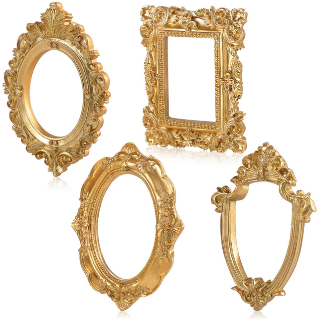 Lot De 5 Petits Cadres Photo Vintage En Résine - Style Baroque Doré - Formes Ovales Et Rectangulaires - Pour Décoration Murale Ou Bijoux