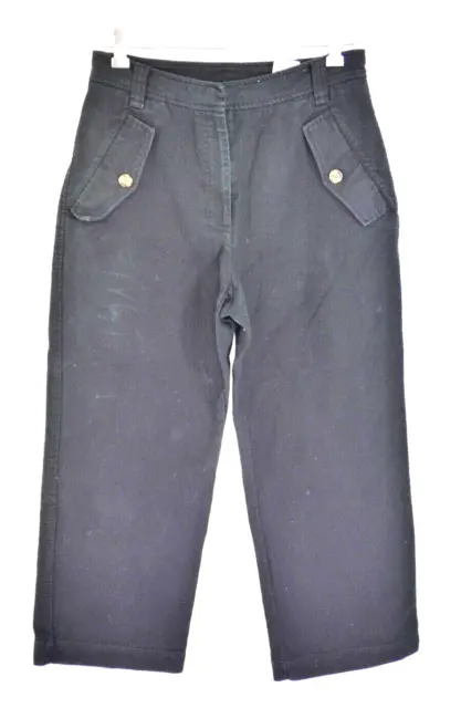 HM Jeans Black High Waist Dark Wash Denim Straight Cropped Trousers Casual UK 10