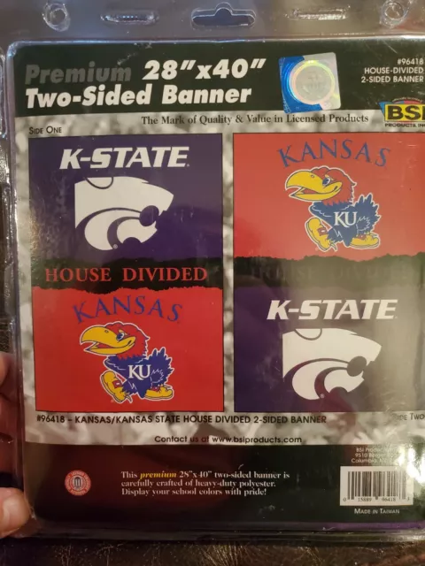 NCAA- Kansas/Kansas State- HOUSE DIVIDED 2-SIDED 28" X 40" BANNER W/Pole Sleeve
