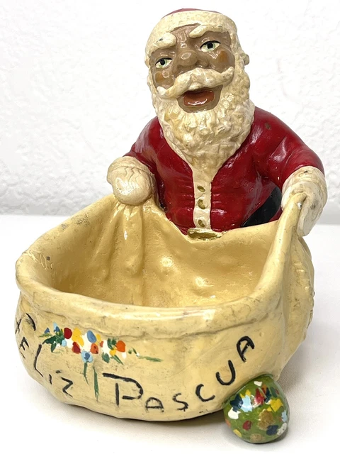 Primitive Santa Art Pottery Figurine Dish Bowl Signed Ethnic Pascua Christmas