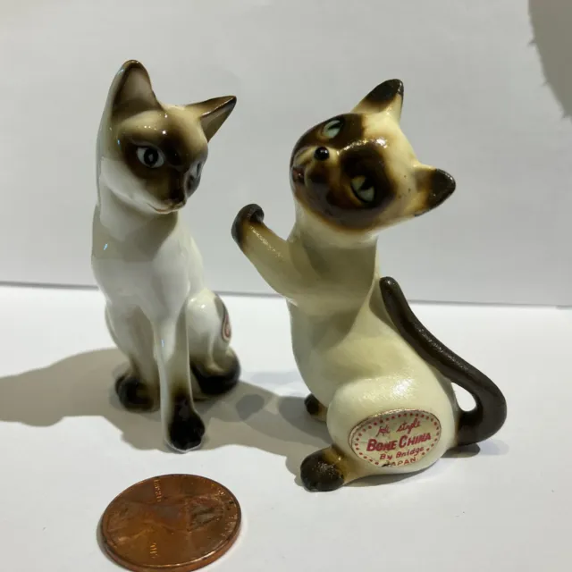 Vintage Adorable Miniature Siamese Bone China Cats
