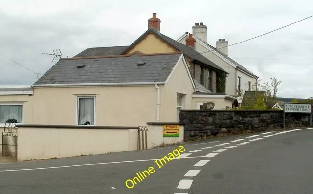 Photo 6x4 Cefnbyrle Road houses, Coelbren Caehopkin Viewed from near the  c2011