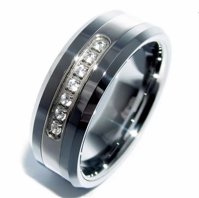 Tungsten Carbide All Size Mens Prong Setting CZ Zirconia Wedding Band Ring M16