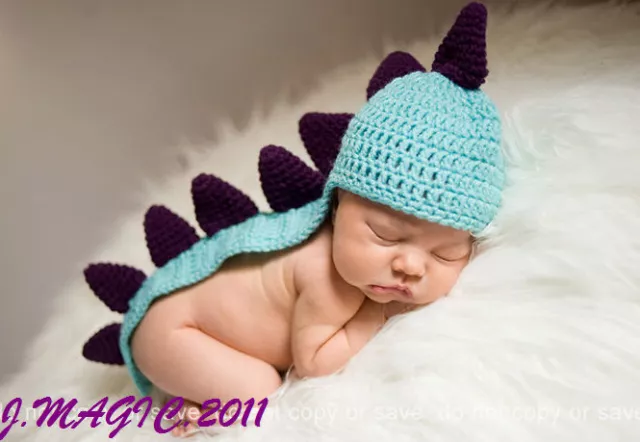 Handmade Crochet Knitted Dinosour Hat Beanie Newborn Baby Girl Kid Photo Prop