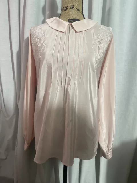 CARRY BACK LADIES Size 6 Pink Satin Shirt Long Sleeve Back Button ...