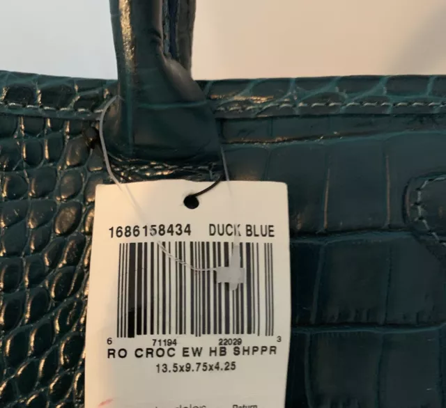 NWT LONGCHAMP CROC EMBOSSED ROSEAU Hobo Shopper Leather Tote Bag Duck Blue 6