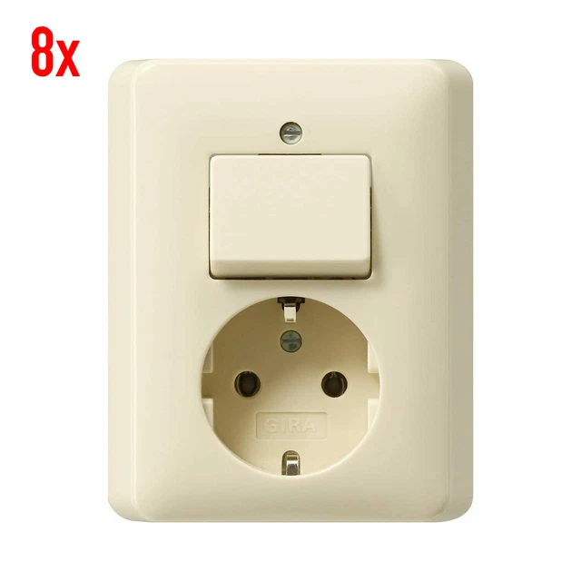 8x Gira Combinaison Schuko Prise de Courant + Interrupteur en Alternance Flush