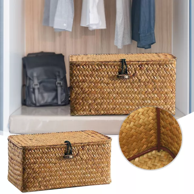 Large Wickers Storage Basket Box With Lid & Lock Woven Wicker Landry Hamper