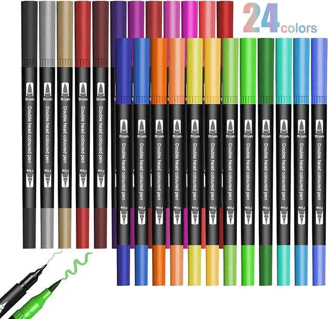 Bolígrafos con cepillo de doble punta Jsdoin, juego de bolígrafos con punta de fieltro de 24 colores, contorno deslumbrante garabato