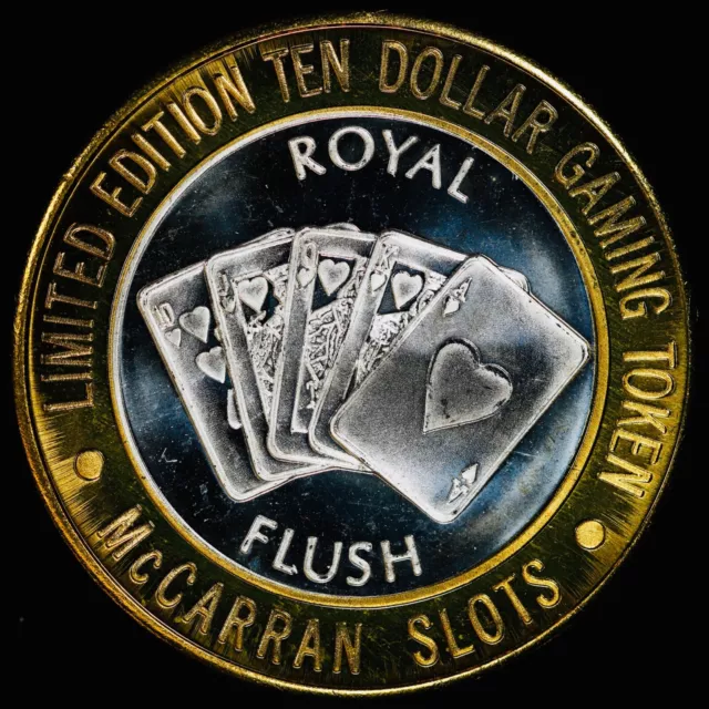 1996 McCarran Airport Las Vegas NV $10 Casino .999 Silver Strike Royal Flush