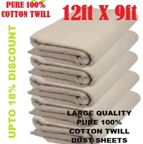 Cotton Twill Dust Sheet Various Size DIY Builder Decorating Cover 9ft X 12ft