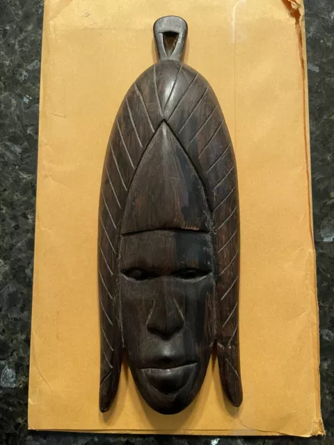 African Tribal Mask Wooden Hand Carved Vintage Mahogany Vintage 1970s Rare