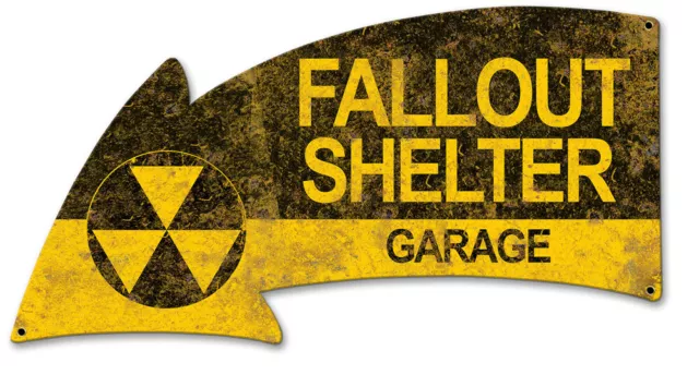 VINTAGE STYLE METAL SIGN Fallout Shelter Garage Arrow 26x14
