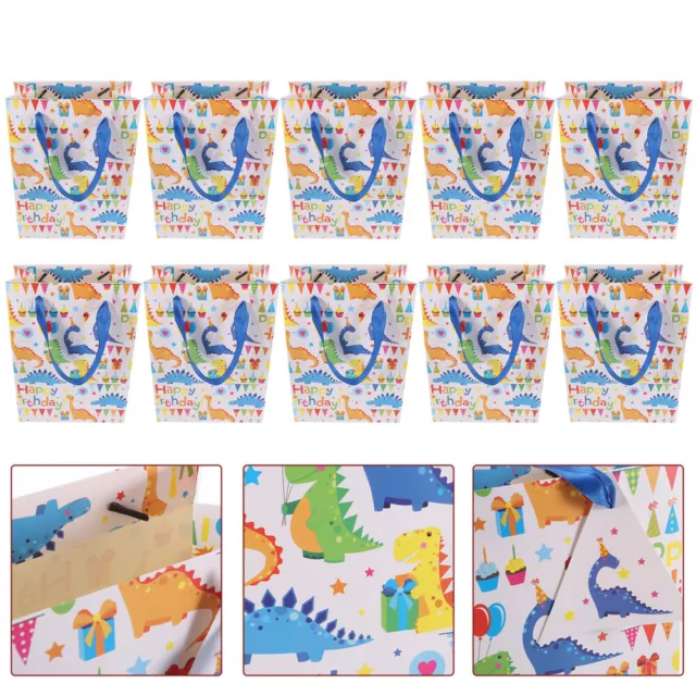 10 Dinosaur Print Favor Bags with Handle - Animal Theme Goodie Bags-CW