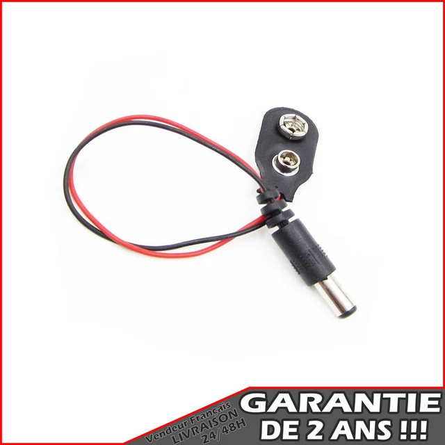 CÂBLE D'INTERFACE 9V 6F22 MUNI D'UNE PRISE JACK DE TYPE BARILLET 5.5x2.1mm (072)