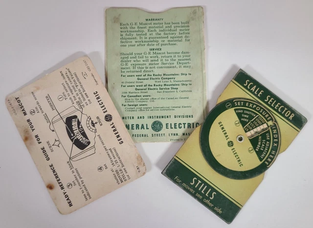 Vtg G.E. Mascot Exposure Meter Paperwork/Ephemera Set (No Meter) Pocket Guide