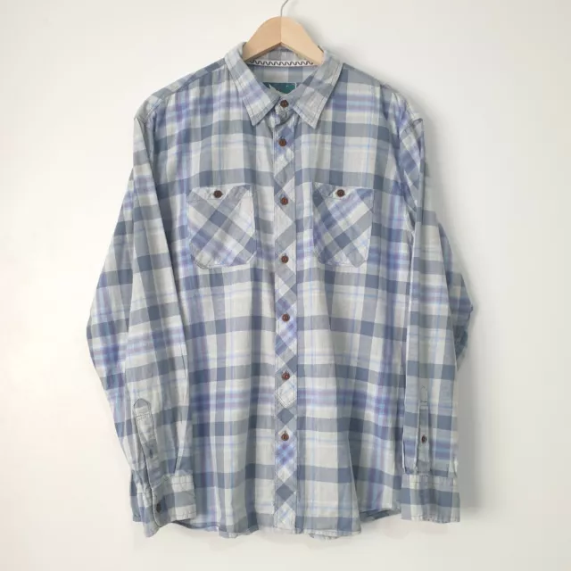 Camicia da uomo Mantaray a quadretti UK L blu manica lunga bottoni tasca 100% cotone