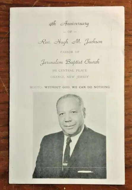 1964 Jerusalem Baptist Church Orange NJ 4th Anniversary Program Rev Hugh Jackson