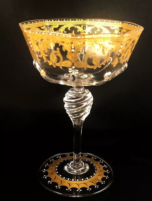 Antq Salviati Murano Gold Octagonal Champagne Glass Venetian Renaissance Revival