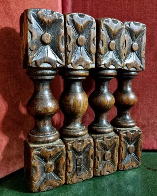 4 Victorian rosette wood carving Column Antique french architectural salvage 9" 12
