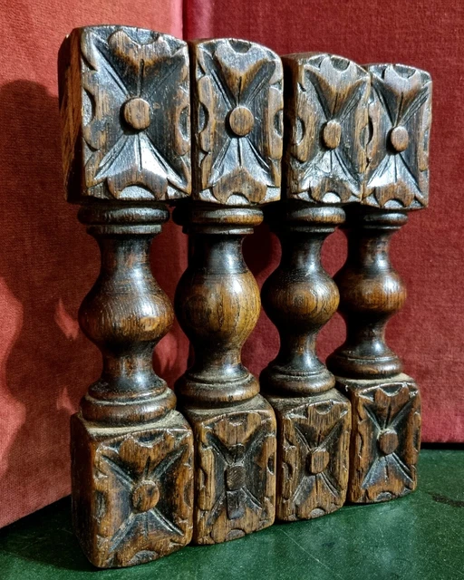 4 Victorian rosette wood carving Column Antique french architectural salvage 9" 12