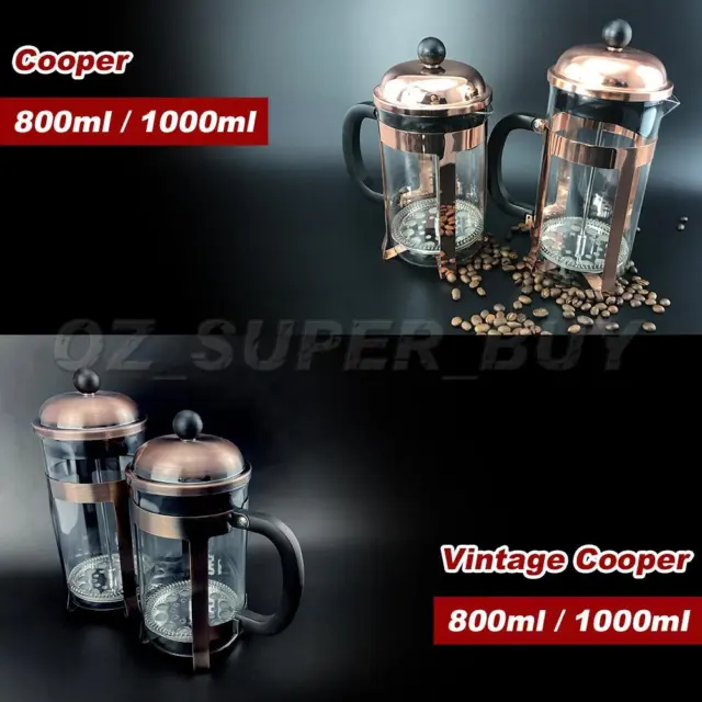 Copper / Vintage Cooper French Press Coffee Plunger 800ml/1000ml Glass Tea Maker