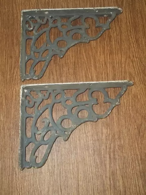 Pair Antique Cast Iron Shelf Brackets 12 x 8.5” Architectural Salvage