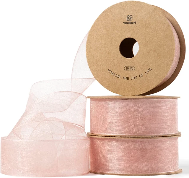 Cinta transparente de organza de oro rosa Vitalizart 1 pulgada x 30 yardas en total hecha a mano