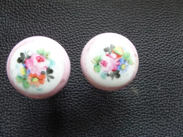 Ancienne Paire de Poignée  de Porte en Porcelaine Déco Florale Peinte BOUQUET FL