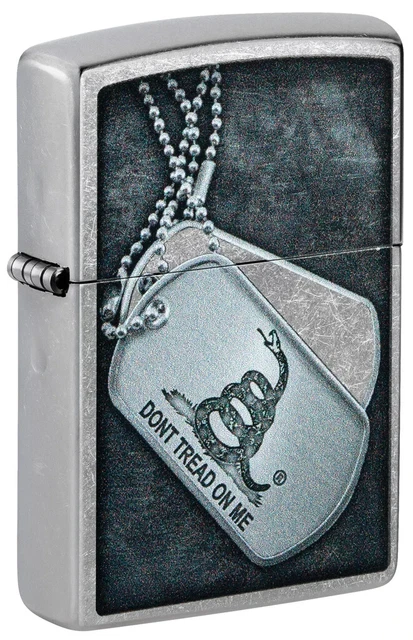 Zippo 48119, Dog Tags-Don't Tread On Me-Gadsden Flag, Street Chrome  Lighter
