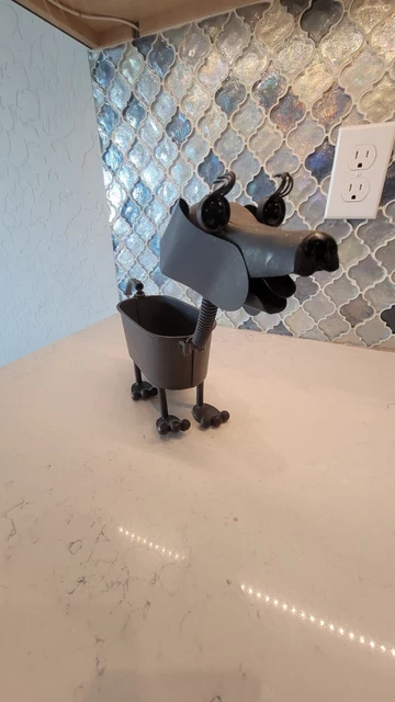 Planter Metal Art Doggie Dog Weiner Eyelashes anthropomorphic black