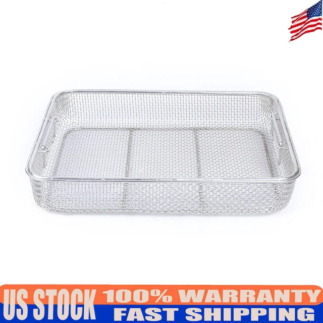Stainless Steel Sterilization Basket Surgical Instrument Mesh Tray 40*30*7cm
