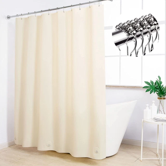 Beige Shower Curtain Liner with Metal Hooks - Waterproof 8G EVA Bathroom Shower