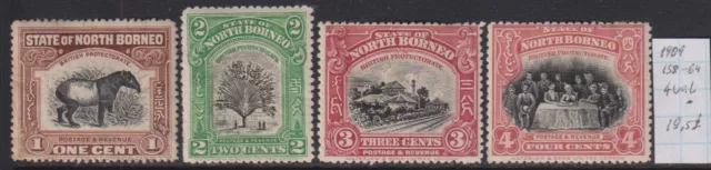 North Borneo 1909 Picture 4 values SG#158-64 - 19,5 £ MH* Scarce & Rare!