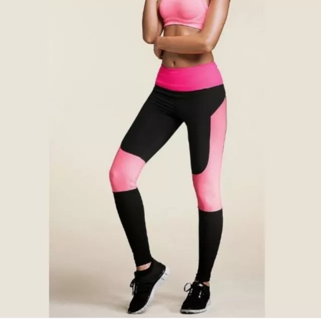 Victoria's Secret VSX Sport Knockout Tight Pants Leggings Pink Black Large