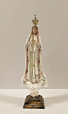 Statue Madonna de Fatima CM 51 IN Verre Résine Décoration Floral Artisanale