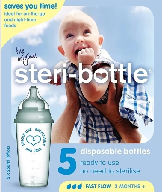 STERIBOTTLE® DISPOSABLE BABY Bottles with Teats 5 Disposable Bottles