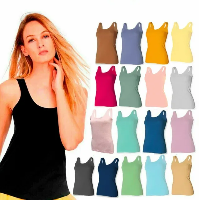 2 Pack Ladies Vest Womens Cotton Stretchy Ribbed T Shirt Cami Casual Tank Tops