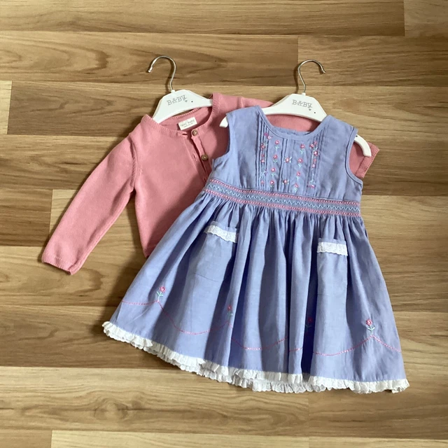 Vestiti bambina 6-9 mesi abito ricamo floreale coccinella cardigan rosa successivo