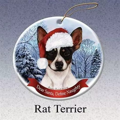 Holiday Pet Gifts Rat Terrier Santa Hat Dog Porcelain Christmas Tree Ornament