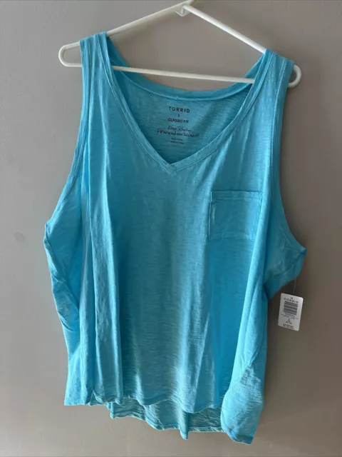 Torrid Classic Fit Sky blue V-Neck Tank Top with Pocket Size 3X