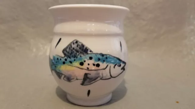 EMERSON CREEK POTTERY Coffee Mug Hand Painted Fish Trout Vintage