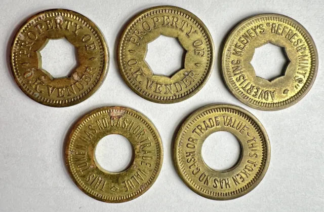 Keeney's "Refresh Mints" 5 Cent Trade Token & Amusement Property Of O.K Vendor